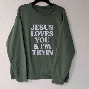 Green Sweatshirt with White Text